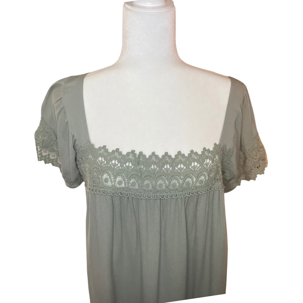 Papillon Sage Crinkle Lace Top Womens Large Green Crochet Boho Blouse PT-14060 - Picture 5 of 8